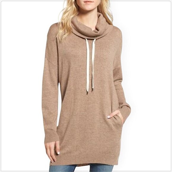 Splendid Williamsburg Drawstring Turtleneck Sweater Chestnut Tan Wool Bld Knit L - Picture 2 of 7